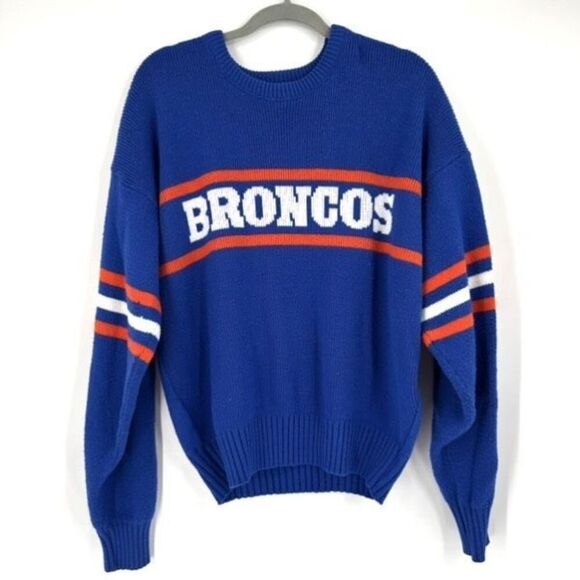 Vintage 80s Cliff Engle Men's Pro Line NFL Broncos Wool Blend Sweater Blue Large - Picture 1 of 9